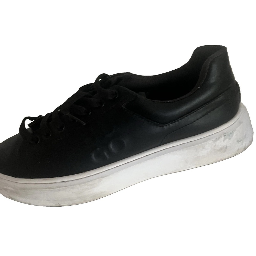 HUGO by Hugo Boss Men's Black Leather Sneakers EU 42 US 9 White Sole - Picture 5 of 14